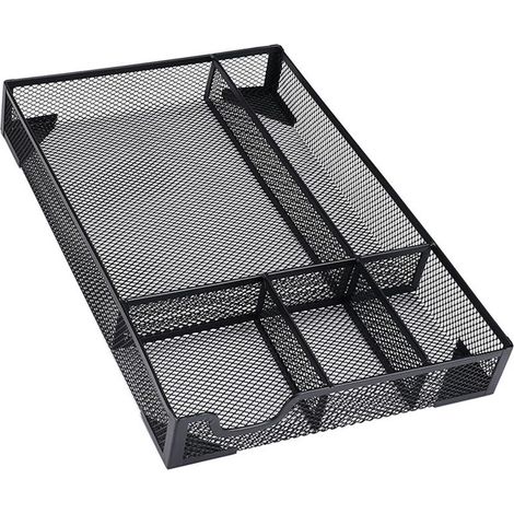 Organiseur de tiroir de bureau avec 5 séparateurs et patins antidérapants pour fournitures de bureau, stylos et crayons idéal pour les fournitures de bureau et le maquillage. Noir. (1/5)