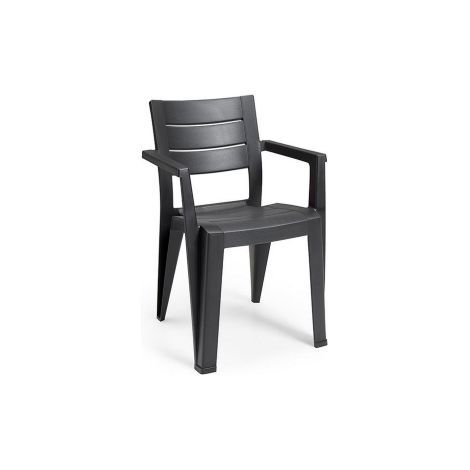 Keter – Fauteuil de jardin anthracite 61x58x79 cm – Structure en résine inaltérable – Résistant aux intempéries et aux rayons UV – Finition effet bois