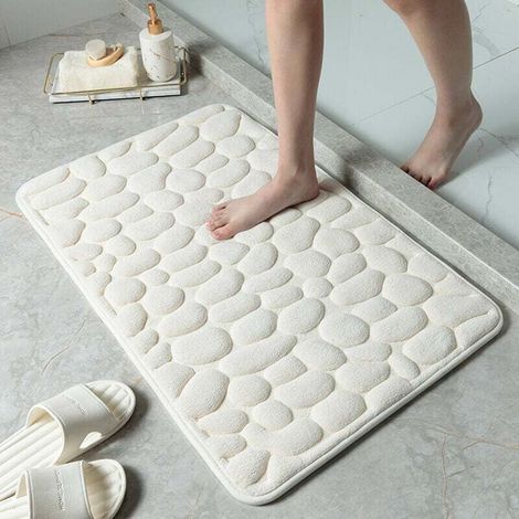 Tappetino da bagno assorbente antiscivolo in fibra di poliestere – Superficie in pile di corallo – Retro in SBR per una maggiore sicurezza – 40x60 cm bianco latte (1/3)