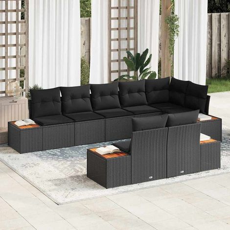 Gartensofa-set mit Kissen 8 pcs Schwarz Poly-Rattan vidaXL (1/5)