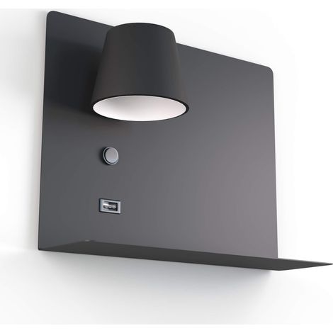 Lampe de lecture avec port USB "BASKOP" - 6W - Gauche - Noir