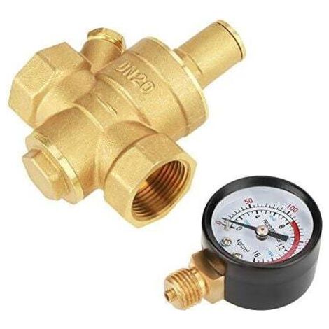 DN20 Vanne de réduction de pression d'eau réglable en laiton avec Manomètre Compteur de pression,Réducteur de pression,