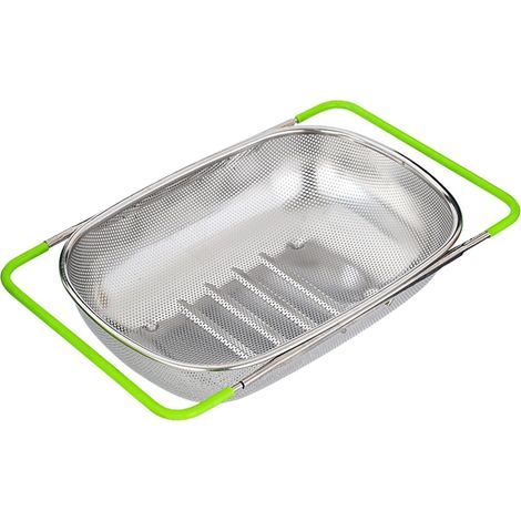 Colador extensible para colocar sobre el fregadero (38-54 cm), de acero inoxidable con malla fina para cocina, para escurrir pasta, lavar verduras, arroz, frutas y almacenar vajilla (1/4)