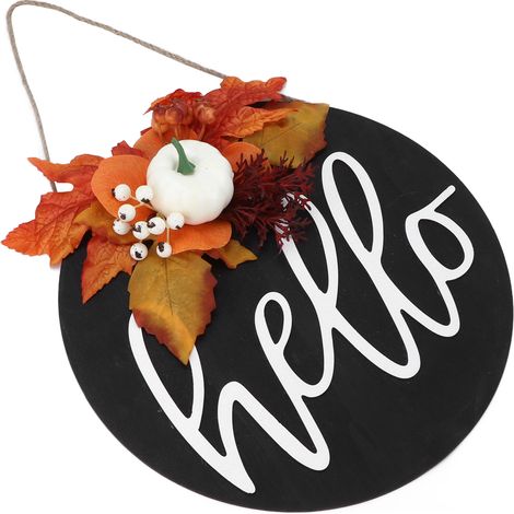 Panneau de porte rond en bois, style ferme, à suspendre à la porte d'entrée. Décorations pour Halloween et Noël. Motif ginkgo à feuilles. (1/5)