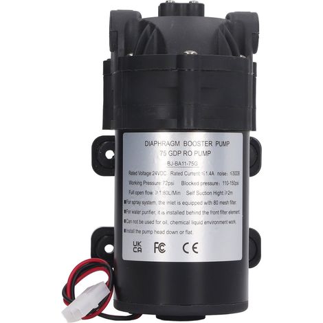 Pompe à membrane industrielle 75G, pression d'eau 24V DC 36W, filetage femelle 3/8 pouce, pour système d'osmose inverse ou irrigation. (1/5)