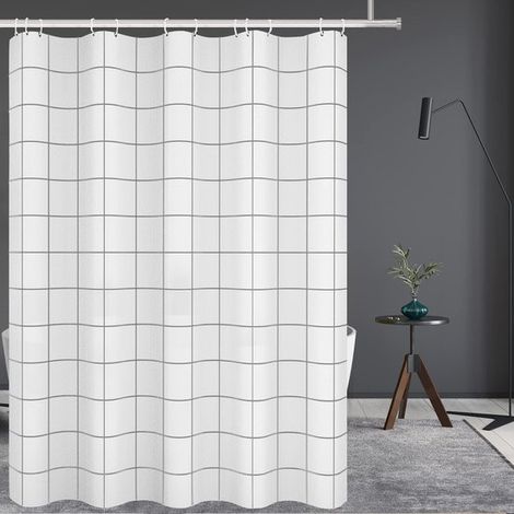 Cortina de ducha blanca，cortina de ducha impermeable，cortina de ducha a cuadros，180cm200cm，cortina impermeable，adecuada para baño (1/4)