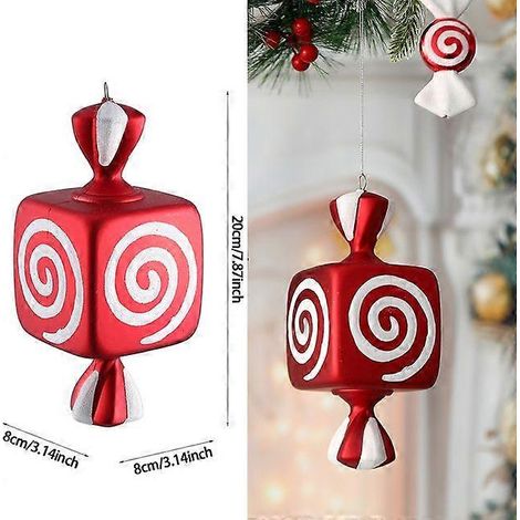 1 boule de Noël suspendue, rouge et blanche, en forme de canne à sucre, pour la maison, les fêtes et le sapin de Noël. Décorations pour Noël et le Nouvel An. (1/5)