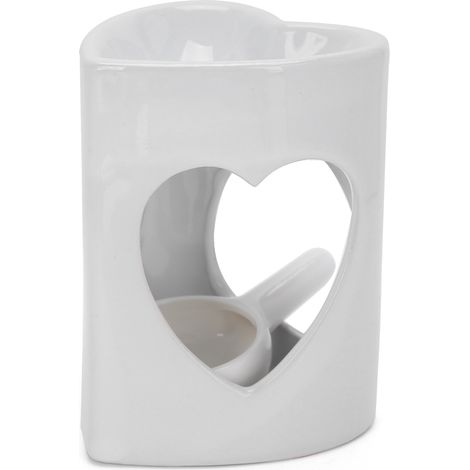Diffuseur d'huiles essentielles en céramique blanche, brûleur parfumé pour bougie chauffe-plat, lampe à parfum décorative, idéal spa et maison, élégant et apaisant. (1/5)