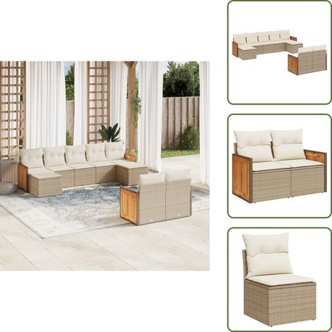 The Living Store 9-tlg. Garten-Sofagarnitur mit Kissen Beige Poly Rattan - Gartensessel (1/5)