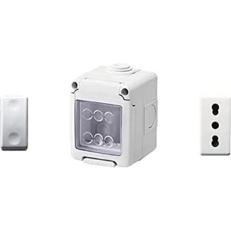 Conteneur pour appareils 27 Combi protégé 2 Places Gris RAL 7035 IP55 avec 1 Prise bivalente Blanche, 1 Interrupteur Blanc (1/2)