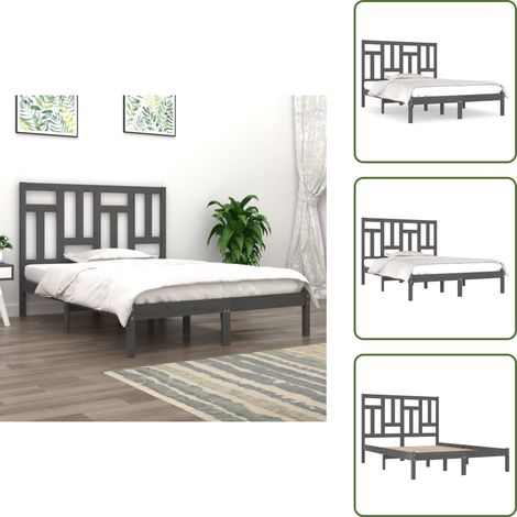 Massivholzbett Grau Kiefer 200x200 cm - Holzbett - Kiefernholzbett - Doppelbett - Massives Holzbett - Modernes Bett (1/5)