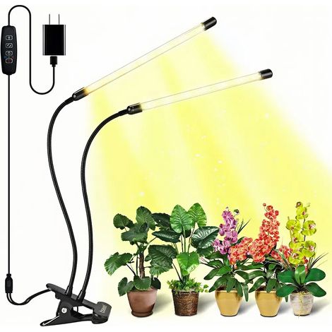 Lampe de croissance LED à quatre têtes pour plantes succulentes, programmable USB, à spectre complet et à intensité variable, avec pinces et port USB. (1/5)