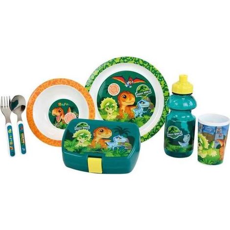 JURASSIC WORLD - Children's tableware set with glass. soup plate. plate. cutlery. water bottle and snack box (1/3)