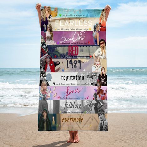 Serviette de plage rectangulaire en microfibre 140 x 180 cm avec motif de célébrités et Taylor Swift.