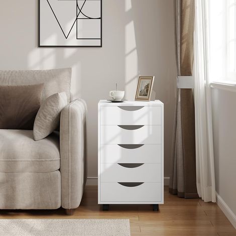 WOLTU Filing Cabinet with 5 Drawers Office Storage Cupboard Organiser with Wheels White (1/5)