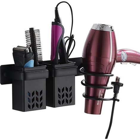 Haartrocknerhalter, Haartrockner- und Glätteisenhalter aus Aluminium mit ABS-Aufbewahrung und Kabelmanagement, multifunktionales Badezimmerregal zur Aufbewahrung von Haartrockner, Glätteisen und mehr