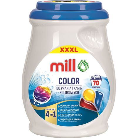 Capsules de lavage de couleur MILL PROFESSIONAL à 3 compartiments, 70 unités.