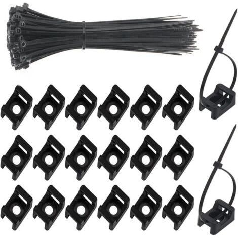 Insgesamt 200 Stück, 100 Kabelbinder, 100 Kabelbinderhalterungen, 150 mm x 2,5 mm Kabelbinder, Nylon-Kabelbinder, Kabelbinder-Clips, schwarze Kabelbinder-Montagebasis (1/5)