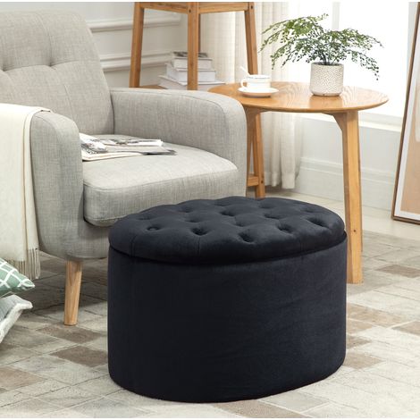 fauteuil salon pouf rangement compact ovale 71x52x42 noir OKMYHOME (1/5)