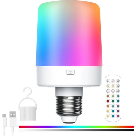 Lot de 1 ampoules LED rechargeables E26 avec télécommande, 15 couleurs, 1800 mAh, magnétique – Pour la maison et le camping (1/5)
