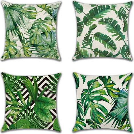 Set di 4 fodere per cuscini da esterno, impermeabili, con motivo a piante tropicali verdi, ideali per divano, patio, giardino, soggiorno e camera da letto, 45x45 cm.