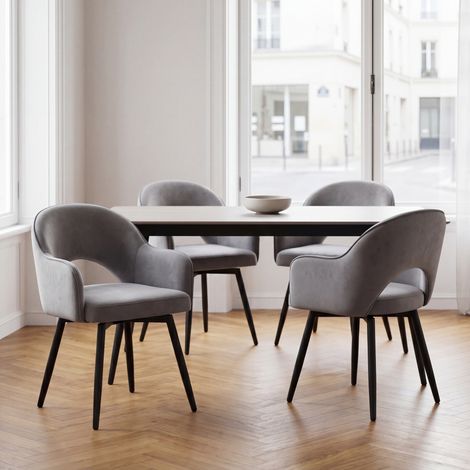 Wahson Lot de 4 Chaises en velours, Chaise Salle à Manger Moderne avec Accoudoirs Chaise de Cuisine Rembourés pour Salon, Gris
