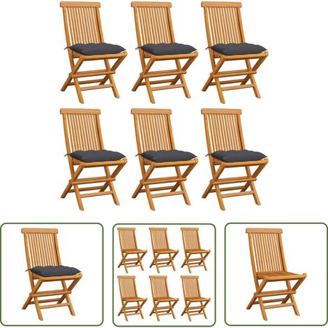 The Living Store Gartenstühle mit Anthrazit Kissen 6 Stk. Massivholz Teak - Gartenstühle - Teakholz Gartenmöbel - Outdoor Furniture - Esszimmerstühle - Klappbare Stühle (1/5)
