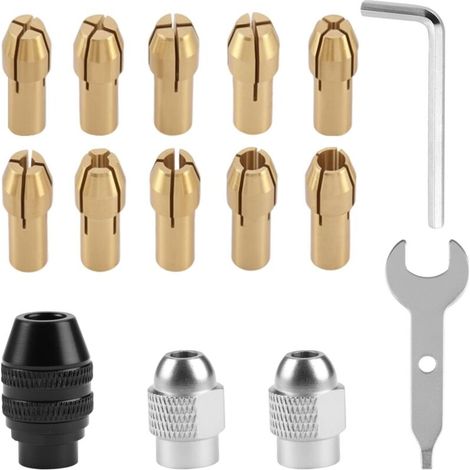 15 Pièces Mandrin Dremel pour 4486 4485,Petit Mandrin Perceuse, Adaptateur Embout Accessoires Dremel Forets de Meulage en Laiton de 0,3 mm à 3,2 mm pour 4250,4000,3000, 300, 200, 100, 8200 (1/5)