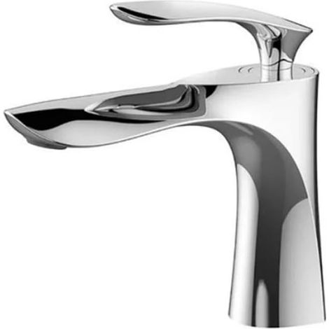 Robinet de salle de bain, robinet de lavabo, robinet mitigeur d'évier robinet d'eau chaude et froide style court argenté (1/2)
