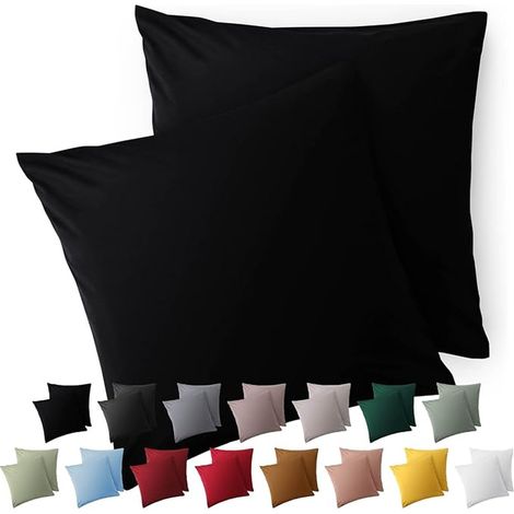 Taie Oreiller 60x60 - Housse de Coussin Microfibre - Taies d'oreillers avec Fermeture enveloppe, - Noir (1/5)
