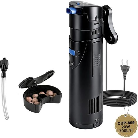 Filtre Pompe Aquarium 4 en 1 avec Lampe UVC 9W, Bulleur Silencieux 700 L/h 20W, Anti Algues, Pompe a Air avec Écumeur, Éponge et Média, pour Bacs 150-300L, Aquariums Complets et Eau Douce (1/5)