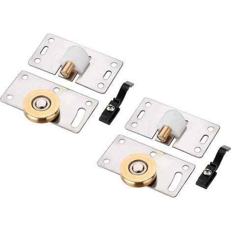 Lot de 2 roulettes de porte coulissante pour placard, en métal, argentées, galets de guidage de remplacement (1/5)