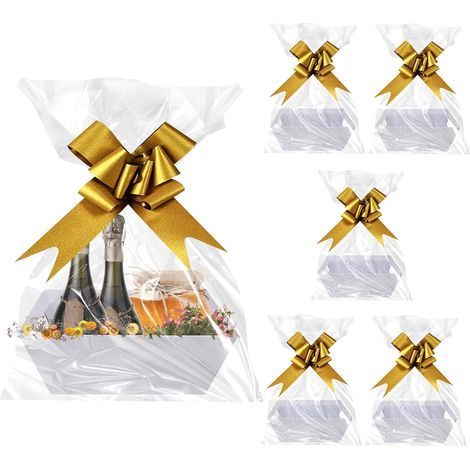 Kit de paniers-cadeaux, 6 paniers-cadeaux vides, paniers pour cadeaux, panier cadeau en carton avec poignées, nœuds en arc et sacs cadeaux transparents, kit de panier pour fêtes de Noël (1/5)