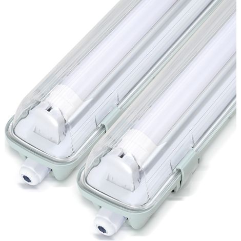 Jiubiaz 2 tiras de luces LED impermeables para tubo LED T8, IP65, 150 cm, 1 x 24 W, blanco frío