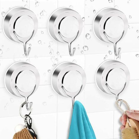Suction Cup Hooks, 6-Piece Towel Rack, Stainless Steel Bathroom Wall Hooks, Suction Cup Wall Hooks, No Drilling Required, for Bathroom and Kitchen (1/5)
