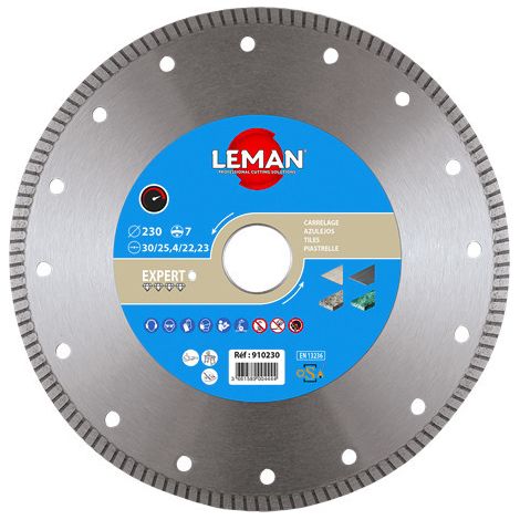 Leman – Disque diamant pour meuleuse 910230 – Diamètre 230 mm – Alésage 22,23 mm – Coupe rapide pour granit et céramique – Normes EN13236