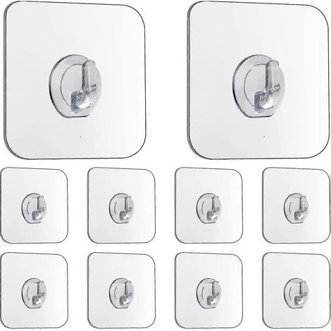 Filiyano-Crochets magiques adhésifs transparents, amovibles sans clous, ultra-résistants, pour cuisine, salle de bain, porte, mur, lot de 10, noir (1/5)