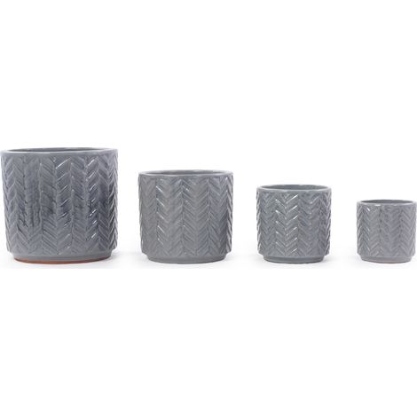 Maceta de cerámica gris ceniza Ø31,5 cm con relieve de espiga (1/5)