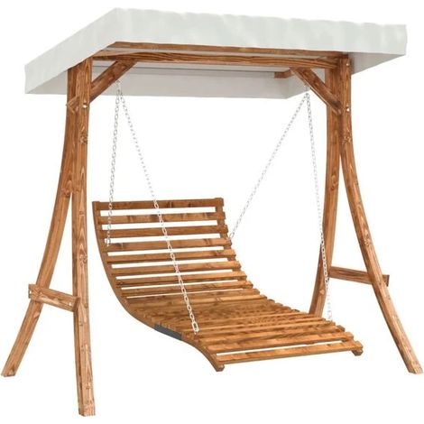 Le hamac et la toile sont fabriqués en bois d'épicéa massif et finis en teck. (1/5)