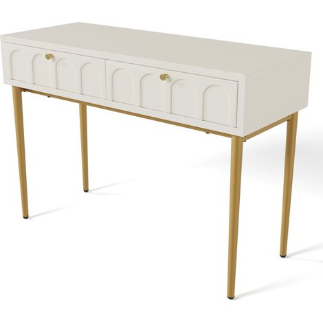 Coiffeuse avec 2 tiroirs, hauteur 76,5 cm, commode de chambre, buffet haut blanc, commode à tiroirs pour chambre, blanc crème - H76.5/B100/T45 cm