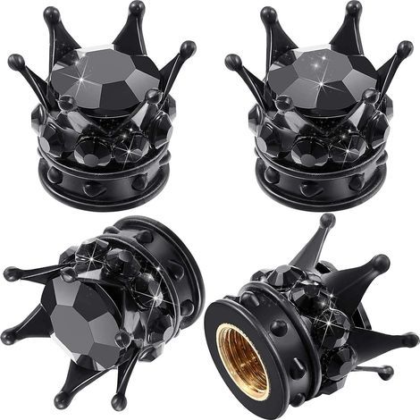 4 tapas de válvula de cristal hechas a mano con diamantes de imitación, cubiertas para neumáticos de coche, cromadas, accesorios atractivos y a prueba de polvo para el coche (negro) (1/5)