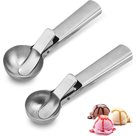 2 Pcs Cuillee à Glace en Acie Inoxydable,Boulie Glace ond Avec Gâchette,Cuillèe à Cème Glacée,Ice Ceam Scoope,Cookie Dough Scoop,Cuillee Glaces Boule Inox,Cuillèes Sphéiques Tigge (1/4)