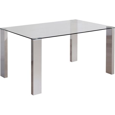 Home Heavenly® - Mesa comedor de cristal CANNES. 140x90 cm. Mesa cristal rectangular con 4 patas de líneas rectas.  Color: Pata Cromo (1/4)