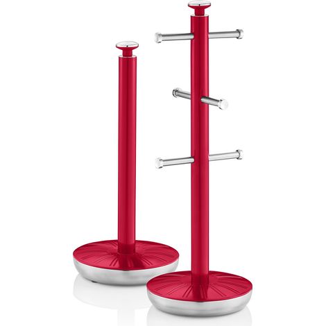 SWAN SWKA1054RN Retro Kitchen Towel Pole and 6 Branch Mug Tree, Red (1/4)