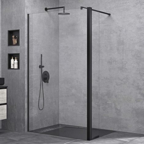 doporro Duschwand 50x200cm Walk-In mit 30cm Nebenteil, 8mm Duschabtrennung Bremen schwarz mit Stabilisator, aus Echtglas ESG-Sicherheitsglas Klarglas inkl. Nanobeschichtung (1/5)