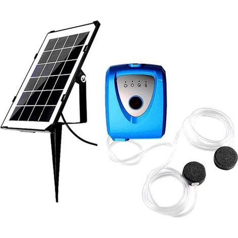 Pompe à air solaire, ventilateur d'aquarium, ventilateur de bassin, avec tuyau d'oxygène et pierre à air (bleue) (1/5)