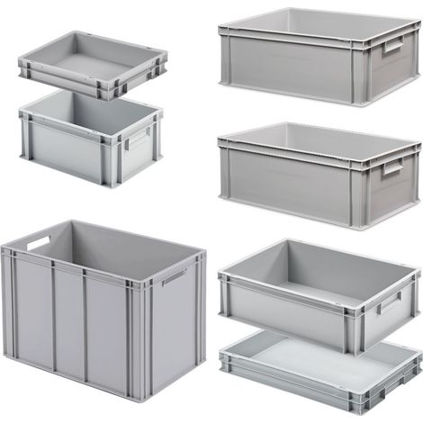 BRB Ensemble de 7 contenants européens en 6 tailles différentes. Tailles/hauteurs, 2x 400x300 / 5x 600x400 mm, gris