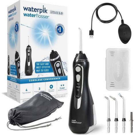 Jet Dentaire - WATERPIK - WP-582 Advanced - Sans Fil - Rechargeable - 3 Niveaux de pression - 4 Embouts