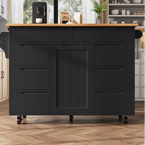 meuble rangement cuisine mobile 122 cm noir 8 tiroirs OKMYHOME (1/5)