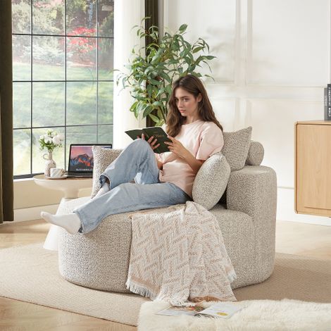 Chenille-Schaumstoff-Einzelsessel, keine Montage erforderlich, flauschiger moderner Schlafsessel für Wohnzimmer, Schlafzimmer, Lounge und Vorführraum W3349P343984